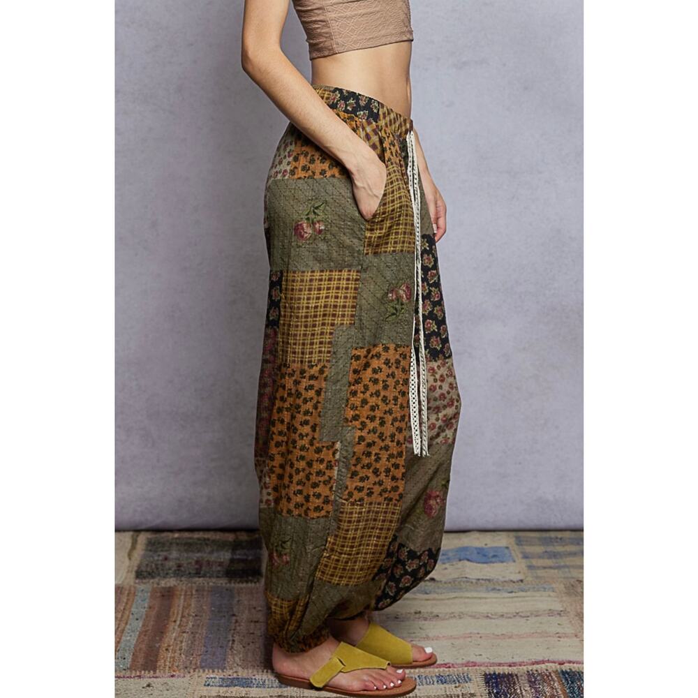 New!!! Pol Patchwork Print Boho Harem Pants, joggers, Small